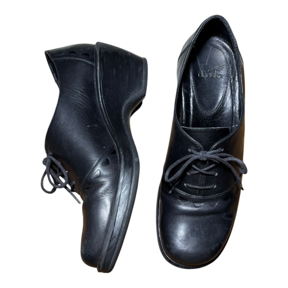 Dansko Black Leather Lace-Up Flats - Picture 3 of 8